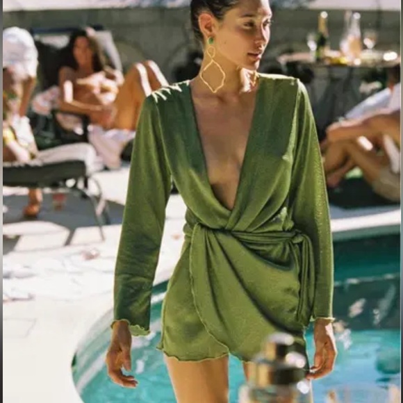 RARE Sommer swim MADEIRA WRAP DRESS coverup shimmer green bikini swim one size - Picture 1 of 6